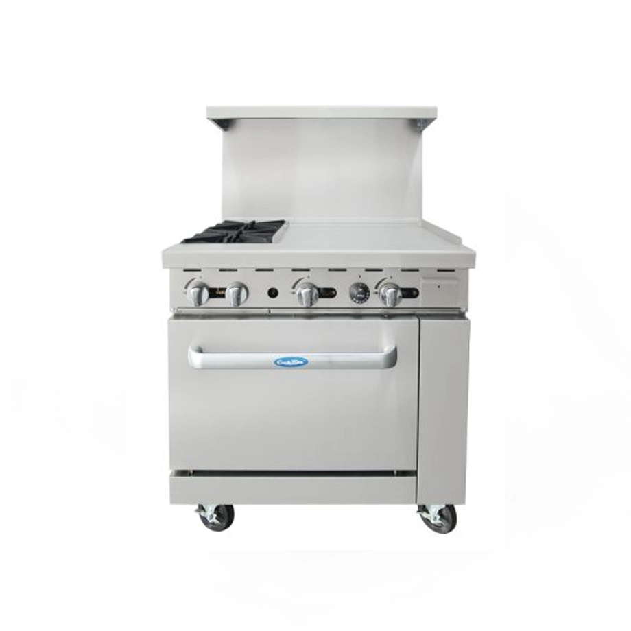 Estufa 2 Quemadores y Plancha con Horno a Gas Atosa AGR-2B24GR-36