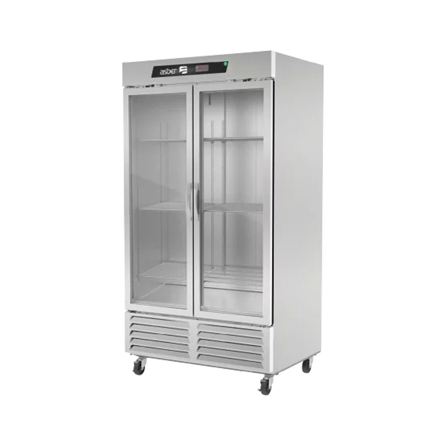 Congelador Exhibidor de Acero Inoxidable ASBER ARF-37-G-HC 2 Puertas 37 pies cúbicos
