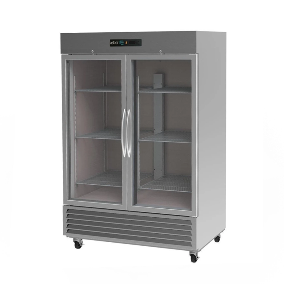 Congelador Exhibidor de Acero Inoxidable ASBER ARF-49-G-HC 2 Puertas 49 pies cúbicos