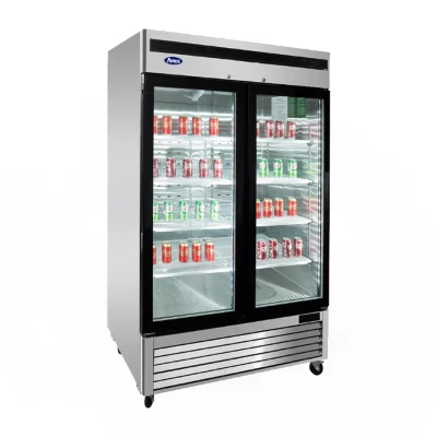 Congelador Exhibidor de Acero Inoxidable 2 Puertas de Vidrio 45 Pies Cúbicos Atosa MCF8703ES
